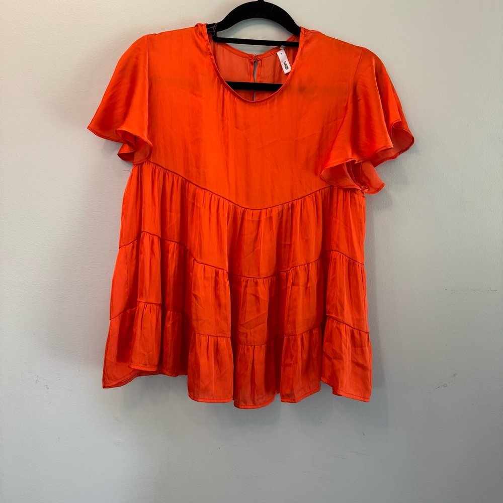 Glam Vibrant‎ Orange Ruffled Blouse